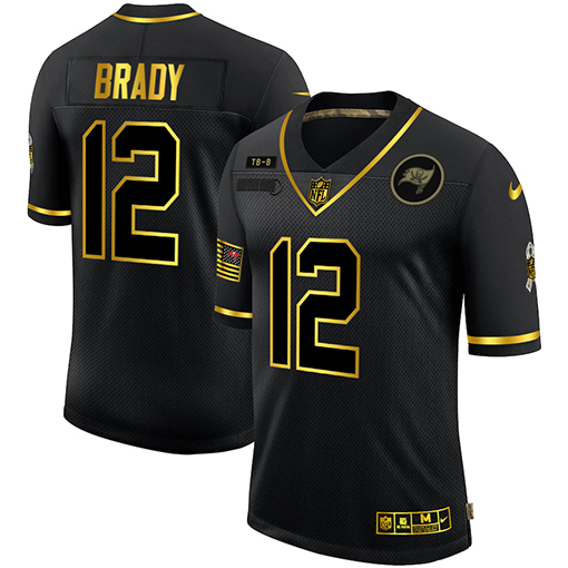 Men's Tampa Bay Buccaneers #12 Tom Brady 2020 Black/Gold Salute To Service Limited Stitched Jersey